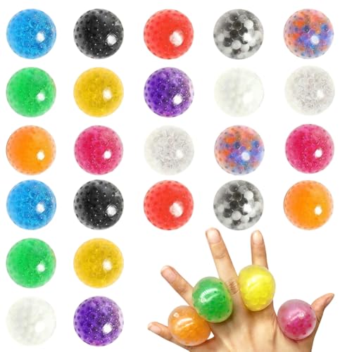 Qiciqinoone 24 Stück Mini Stressball, Anti Stress Spielzeug Bälle, Antistressbälle für Kinder Erwachsene, Squeeze Ball mit Wasser Perle, Squishy Balls für Entspannung, Angst, Fidget, Spannung, Stress von Qiciqinoone