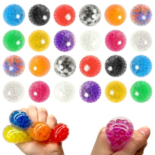 Qiciqinoone Anti Stress Bälle, 24PCS Bunt Anti Stressball 4cm Mini Antistressball mit Wasserperlen Squeeze Toy Quetschball Knautschball Decompression Geschenke für Erwachsene Kinder Anxiety Reliever von Qiciqinoone