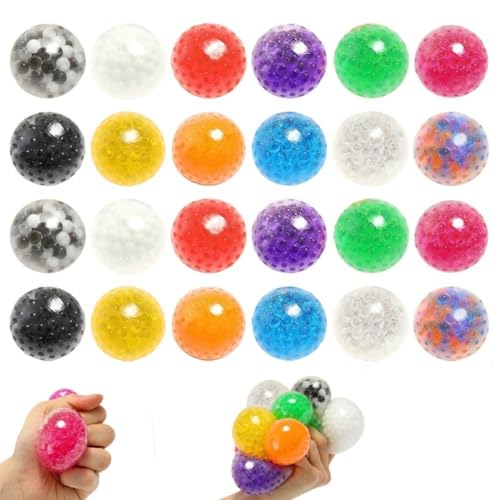 Qiciqinoone 24PCS Antistressball,Bunte Anti Stress Bälle für Kinder & Erwachsene mit Wasserperlen, Stressball Quetschball Dekompression Spielzeug Knautschball Squeeze Balls für Entspannen Angst Relief von Qiciqinoone