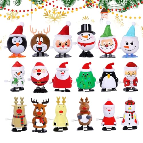 Qidures 18 Stück Weihnachts Aufziehspielzeug, Weihnachten Uhrwerkspielzeug für Kinder, Rentier Pinguin Weihnachtsmann Uhrwerk Lauf- und Springspielzeug für Weihnachtsstrümpfe und Geschenktütenfüll von Qidures