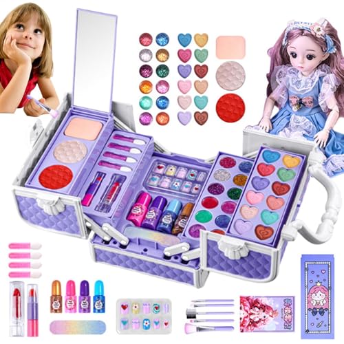 Kinderschminke Set, Mädchen Kinder Make Up Set, Kinder Schminkset Mädchen, Waschbar Schminkset Mädchen Schminke, Kinder Schminkkoffer Mädchen Spielzeug Für Mädchen 4-12Jahre von Qidures