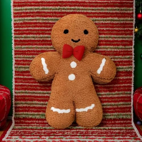 Qidures Plüsch Lebkuchenmann Kissen, 35cm Weihnachts Lebkuchen Kissen Plushie Lebkuchenmann Plüschtier Weihnachtliches Lebkuchenmann Kissen Lebkuchen Wurfkissen Weihnachts Deko von Qidures