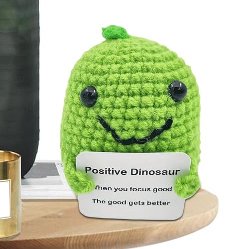 Qikam Dinosaurier-Positiv-Häkelarbeit mit Botschaft,Positiv-Dinosaurier-Häkelarbeit | Gehäkeltes Dinosaurierspielzeug mit Karte,Gestrickte Dinosaurier lustige emotionale Unterstützung Leben Cheer Up von Qikam