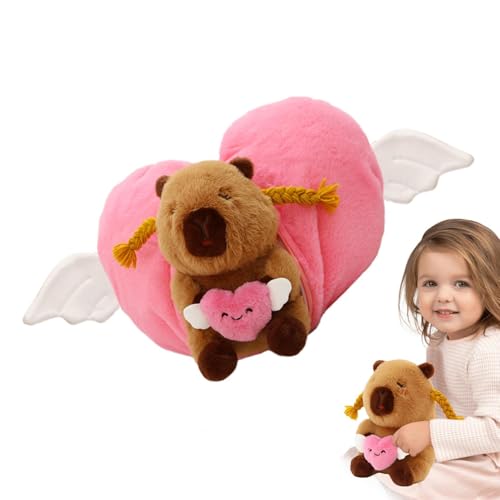 Qikam Gefüllte Capybara, Capybara Stuffed Animal, Entzückende kreative weiche Puppe Holding Heart, Komfortable kuschelige Plüsch -Tierpuppenkissen, süßes Capybara -Spielzeug für Sofa Home Geburtstag von Qikam