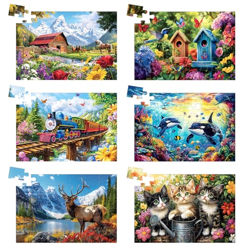 6 Packungen 36 Stück großes Stück Puzzle Demenz Alzheimer Produkte und Aktivitäten für ältere Menschen Senioren Geschenk Einfaches Puzzle, Alzheimer Puzzles Gedächtnis kognitive Spiele mit 6 von Qingdewan