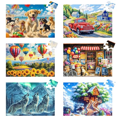 6 Packungen 36 große Teile Puzzle für Senioren, Senioren Puzzles für ältere Erwachsene, Puzzles Aktivitäten für Senioren, Geschäft und Aurora Wolf Puzzles von Qingdewan