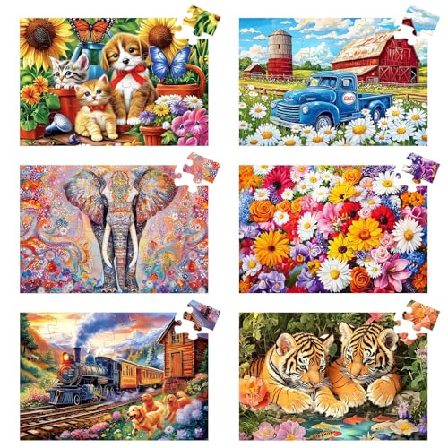 6 Packungen mit 36 großen Puzzleteilen für Senioren – Demenz-Puzzles für ältere Erwachsene, einfaches Puzzle, Alzheimer-Gedächtnis, kognitives Spiel, Geschenk für Patienten im Pflegeheim, mit 6 von Qingdewan