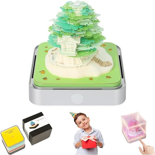 Qingning 3D Art Memo Pad 2025 Kalender, DIY Tree Notepad Seazon Non-Sticky Notes Paper Carving Convenience Stickers Craft Geschenk für Weihnachten Housewarming Desktop Dekoration (Grün) von Qingning