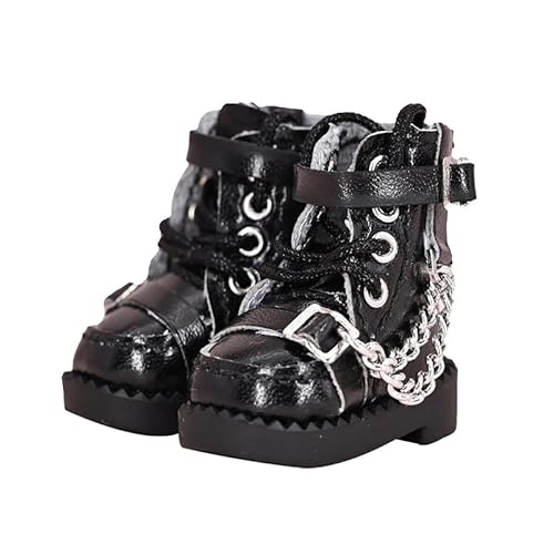 1 Paar Mini-High-Top-Stiefel mit Absätzen und Metallkette Puppe Miniaturschuhe Schuh Spielzeug Miniatur Winzige Stiefel von Qingsi