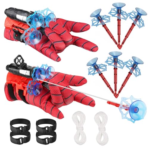 Spiderman kostüm Kinder, Spiderman Spielzeug, 2 Stück Spiderman Handschuhe，Spiderman netzwerfer, Cosplay Spiderman Handschuhe Launcher Spielzeug für Kinder Fans, Spiderman Handschuhe Spinnennetz von Ambolio