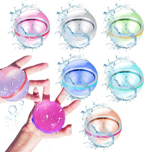 Wasserbomben 6 PCS Wasserbomben Selbstschließend Schnellfüller Wasserbomben Wiederverwendbaren Gemischt Wasserball für Kinder Sommer Draussen von Qingxiaotu