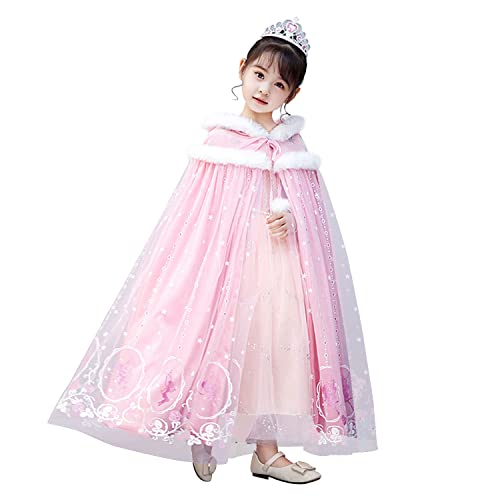 Qingzhuan Prinzessin Kapuzenumhang Kostüm, Mantel für Mädchen Prinzessin dicken Mantel Dress Up Clothes für Halloween Weihnachten Karneval Cosplay-Pink,M von Qingzhuan