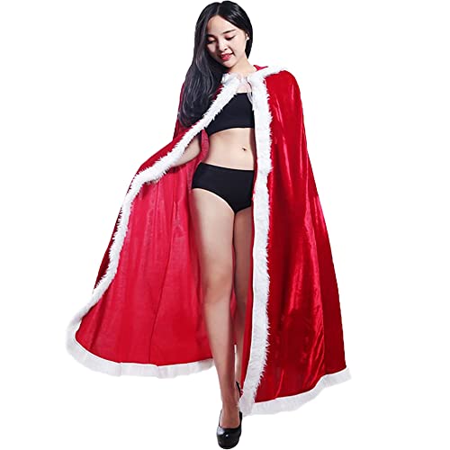 Qingzhuan Weihnachtsmantel Damen mit Kapuze, langer Umhang, Damen Kostüm, roter Umhang für Cosplay-Party, Miss Santa-Kostüm -150cm von Qingzhuan