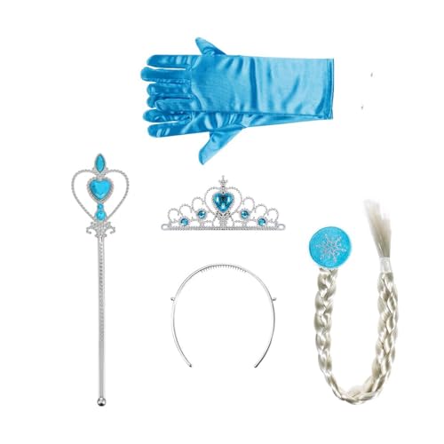 Eisprinzessin,Princess Dress-up Zubehör Sett mit Diadem Handschuhe Zauberstab Zopf Ohrringe Prinzessin Verkleiden Sich Accessoires für Mädchen Kinder Cosplay Party Blau von Qinsky