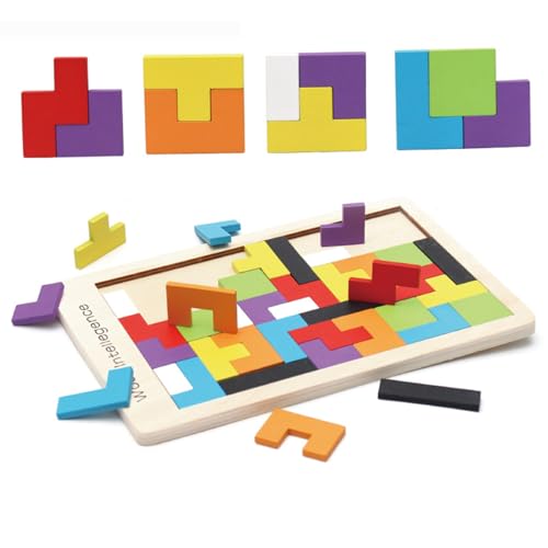 Qinsky Holzpuzzle Tangram,40er Pack Holz-Puzzle Jigsaw Geometrische Blöcke Holz Puzzle Box Gehirn Spiele für Kinder frühe Pädagogische von Qinsky