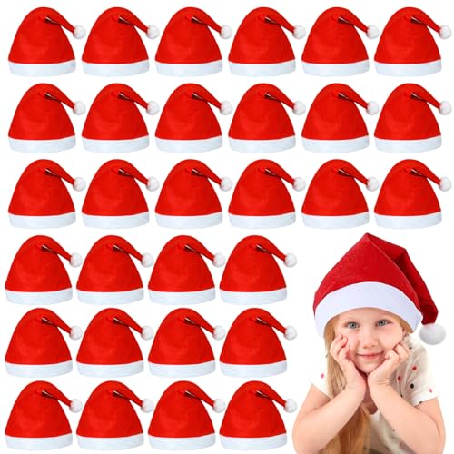 Qintora 30 Stück Weihnachtsmützen, Nikolausmütze Weihnachtsmann Mütze, Dehnbar Weihnachts Mütze für Kinder Erwachsene, Große Menge Nikolausmütze Set, Weihnachtsfeier Familienweihnachtliches Abendessen von Qintora