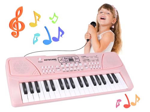 Rosa Klavier Spielzeug zum 4 Geburtstag für Mädchen - 37-Tasten Kinder Piano Keyboard mit Mikrofon - Kleinkind Musikspielzeug für 3 4 5 6 7 jährige Mädchen Jungen Geschenk Rosa Klavier Spielzeug zum 4 Geburtstag für Mädchen - 37-Tasten Kinder Piano Keyboard mit Mikrofon - Kleinkind Musikspielzeug für 3 4 5 6 7 jährige Mädchen Jungen Geschenk von QiquBox
