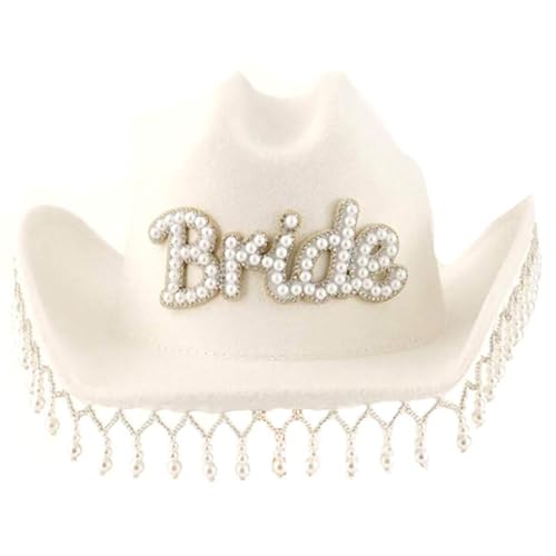 QishGO Brief Braut Cowboyhut für Braut Rollenspiel Kostüm Cowgirl Hut Hochzeit Party Hut Junggesellinnenabschied Foto Hut Kopfbedeckung von QishGO