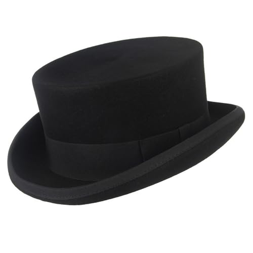 QishGO Fedora-Hut mit Rollkrempe für Erwachsene, modisch, schwarz, Panamahut, Zauberer, Wollhut, Cosplay, Kostüm, Uni, flacher Hut von QishGO