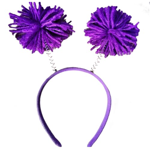 QishGO Haarreif mit weihnachtlichen Regenbogen-Pompons, für Damen, Make-up, Stirnband für Karneval, Cosplay, Haar-Accessoire, Violett von QishGO