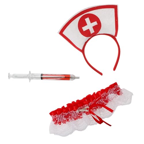 QishGO Halloween-Kostüm, Cosplay, Krankenschwester, Stirnband, Stift, Stethoskop, Oberschenkel, Kette, Erwachsenenkostüm-Set, Halloween-Zubehör von QishGO