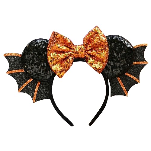 QishGO Halloween-Maus-Ohr-Haarreif, Haarreif, Mäuse, Fledermausflügel, Haarschmuck, für Damen, orangefarben von QishGO