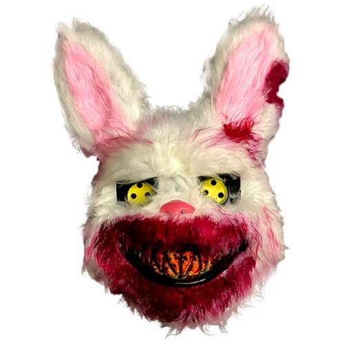 Qiwieod Blutige Plüsch-Tierkopf-Gesichtsbedeckung, Hasenmaske Aus Blutigem Plüsch, Gruselige Gesichtsbedeckung, Halloween Maske Blutige Plüsch, Halloween-Cosplay-Kostüm-Requisiten von Qiwieod