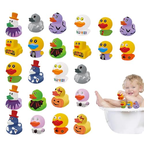 Qiwieod Halloween-Enten-Badespielzeug, Gummi-Entenspielzeug,Verschiedene Gummienten Duschente - Gummischwimmer, Halloween-Dusch-Ente, 24 Stück, für Kinder-Partygeschenke, Halloween- von Qiwieod