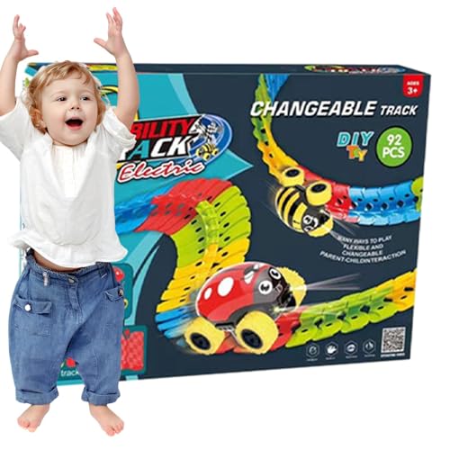 Qiwieod Rennbahn-Spielzeugauto, Spielzeugauto-Strecken flexibel - Biegbares Rennstrecken-Set | Wiederaufladbares Spielzeug, Flexibles Kinderspielzeug, Autogleisbauspielzeug für Kinder, Weihnachten von Qiwieod