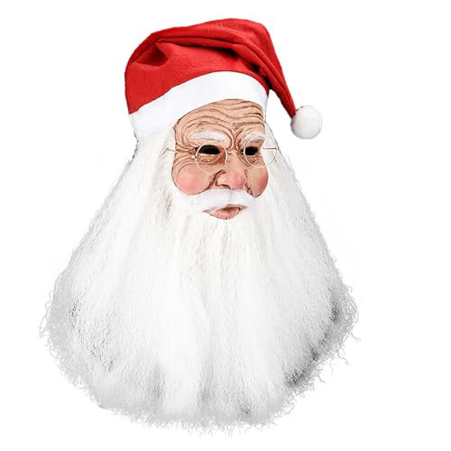 Qiwieod Weihnachtsmann-Gesichtsmaske, Maske Weihnachtsmann Nikolaus Mit Glatt Weiß Bart, Weihnachtsmann Maske Weihnachtsmütze Bart Maske, Realistisches Weihnachtsmann-Gesichtsteil von Qiwieod