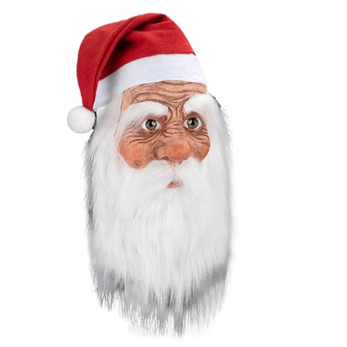 Qiwieod Weihnachtsmann-Gesichtsmaske, Maske Weihnachtsmann Nikolaus Mit Glatt Weiß Bart, Weihnachtsmann Maske Weihnachtsmütze Bart Maske, Realistisches Weihnachtsmann-Gesichtsteil von Qiwieod