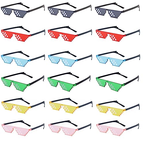 Qixuer 18 Paare Pixel Sonnenbrille, Mosaik Sonnenbrille Coole Brille Pixel Mosaik Brille Mosaik Brille Mehrfarbige Kunststoff Geeignet für Partyurlaub lustige Dekoration Brille Sechs Farben von Qixuer