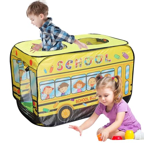 KinderPop Up Zelt, Faltbares Spielauto Zelt Outdoor Spielgeräte Für Kinder, Bus Thema Kinderspielzelt Spielhaus Für Mädchen Und Jungen Rosa - Gelb von Qizeroty