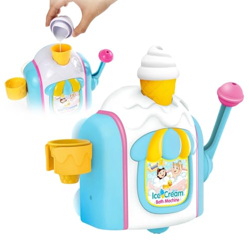 Qkbuza Badeeiscreme-Schaumbereiter - Badezimmer Badewanne Seifenblasenmaschine | Bath Bubble Maker, Badespielzeug für Kinder, Duschspielzeug, Seifenblasen-Badewannenspielzeug mit 4 Eistüten von Qkbuza