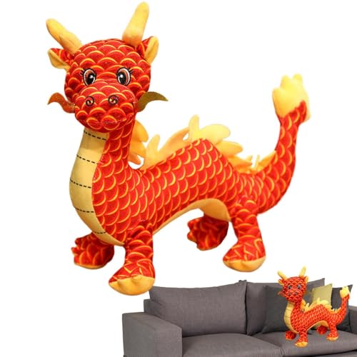 Qkbuza Drache Stofftier,weiche Drachenpuppe - Plüschtier mit Saugnapf für Kinder,Chinesischer Drache aus Plüsch, Flexibles Maskottchenspielzeug zum Spielen, Begleiten, Entspannen von Qkbuza