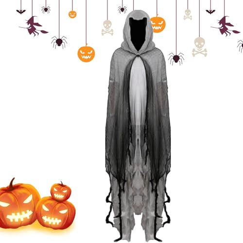 Qkbuza Grau Spooktacular Umhang Mit Kapuze Sensenmann Kostüm Umhang Halloween Haunted Hooded Cape Geister Umhang Vampir Halloween Kostüm Für Maskerade Halloween Kostüm Erwachsene von Qkbuza