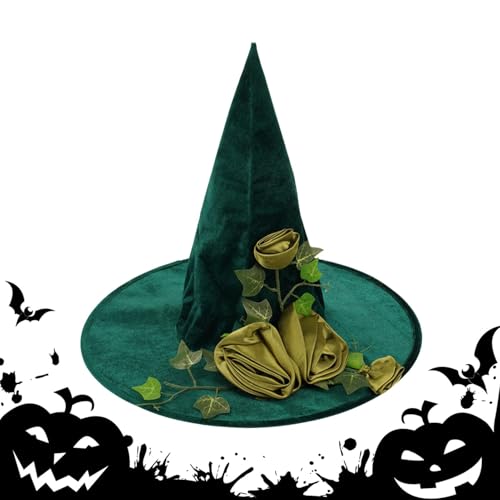 Qkbuza Grüner Hexenhut, Hexenhut, Halloween-Hexenmütze, Kostümzubehör, Hexenhut für Frauen, Zauberermütze, Blumenreben, für Qkbuza Grüner Hexenhut, Hexenhut, Halloween-Hexenmütze, Kostümzubehör, Hexenhut für Frauen, Zauberermütze, Blumenreben, für von Qkbuza