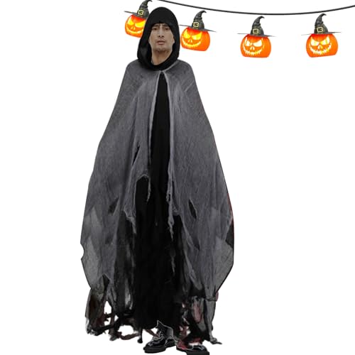 Qkbuza Halloween-Geisterumhang, 155 cm, Halloween-Umhang mit Kapuze, Geisterumhang, Horror-Festival, Rollenspiel, Kapuzenumhang für Spukhaus, Cosplay, Spiel-Outfit für Männer und Frauen Qkbuza Halloween-Geisterumhang, 155 cm, Halloween-Umhang mit Kapuze, Geisterumhang, Horror-Festival, Rollenspiel, Kapuzenumhang für Spukhaus, Cosplay, Spiel-Outfit für Männer und Frauen von Qkbuza