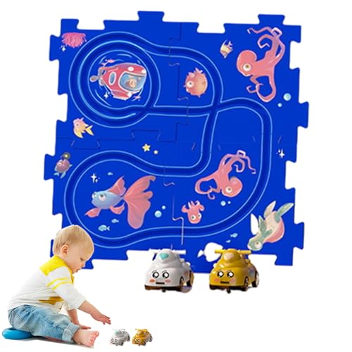 Qkbuza Puzzle-Rennstreckenauto-Spielset,Puzzle-Rennstreckenauto-Set | Triebwagen-Bodenpuzzle-Spielzeug - Interaktives Triebwagen-Bodenpuzzle-Spielzeug, pädagogische Puzzle-Rennstrecken für die frühe von Qkbuza