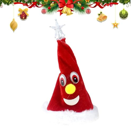 Qkbuza Red PP Singender Tannenbaum Tanzendes Tanzende Weihnachtendeko Tanzende Weihnachtsmützen-Dekoration Elektrische Bewegliche Weihnachtsmütze Tree Singender Weihnachtsbaum von Qkbuza