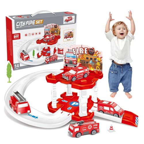 Qkbuza Rennautobahn, Kinderautobahn,Spielzeugschienenset Autoschiene - Rennbahn-Lernspielzeug, städtisches Parkplatzbahn-Spielset, Lernspiele, Autospielzeug für Kinder ab 3 Jahren von Qkbuza