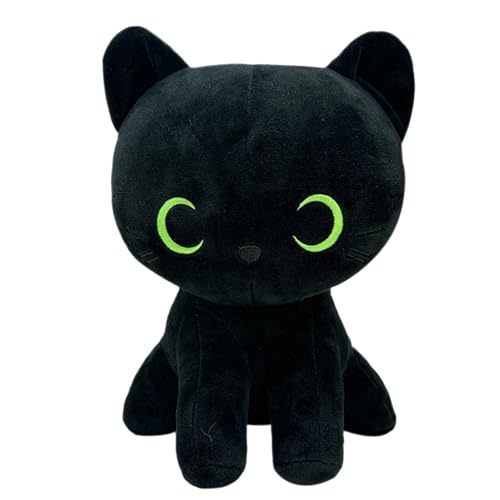 Qkbuza Schwarze Katze Plüsch Stofftier Spielzeug,Schwarze Katze Plüschtiere Kissen | Schwarze Katze Puppe Plüschtier Tierspielzeug | Weiche Plüschpuppe, Schwarze Katze, Stofftier für Sofa, von Qkbuza