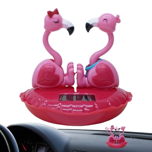 Qkbuza Solar Wackelkopf Flamingo – Mittelkonsole Wackelkopf Flamingo, Schüttelkopf Ornament für Auto Armaturenbrett, Valentinstag Armaturenbrett Desktop von Qkbuza