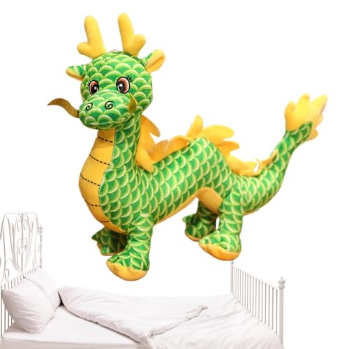 Qkbuza Weiche Drachenpuppe, gefülltes Drachenspielzeug - Plüschtier mit Saugnapf für Kinder | Chinesischer Drache aus Plüsch, Flexibles Maskottchenspielzeug zum Spielen, Begleiten, Entspannen von Qkbuza