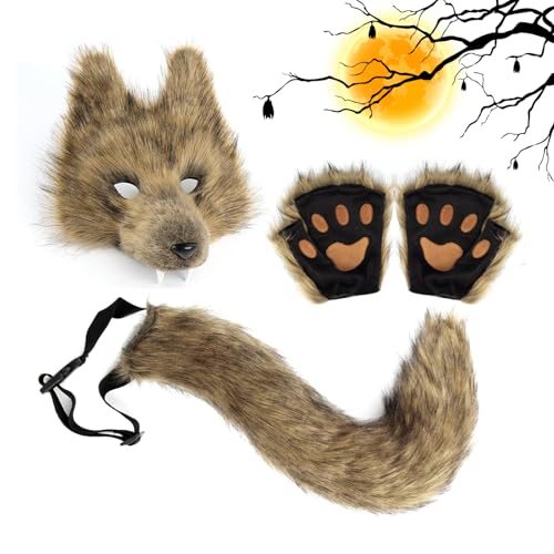 Qkbuza Wolf Kostüm Set | Halloween Wolf Verkleidungsset | Damen Tier Kostüm Outfit für Rollenspiel Bühnenauftritt | Maskerade Weihnachten Halloween Cosplay Qkbuza Wolf Kostüm Set | Halloween Wolf Verkleidungsset | Damen Tier Kostüm Outfit für Rollenspiel Bühnenauftritt | Maskerade Weihnachten Halloween Cosplay von Qkbuza