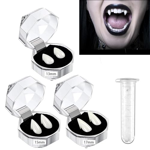 3 Paare Vampir Zähne Zähne, Halloween Party Cosplay Prothesen Prop Dekoration mit Pellets Kleber für Halloween Kostüm Party Gefälligkeiten von Qkydky