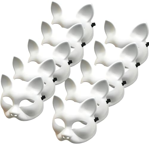 10pcs Katzenmaske 5x6.7 Leere Halloween -Maske, Plastik -Katzenmasken zum Malen, DIY -Halbgesicht weiße Therian -Maske, Therian -Ausrüstung mit Elastizitätsband für Halloween -Cosplay -Party, weiße von QmjdDymx