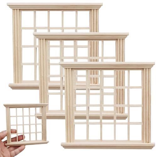 QmjdDymx 1 12 Skala Dollhouse Möbel, 3pcs Holzpuppenhausfenster, 5,6x0,6 x 5,1 Zoll DIY Miniaturmöbel für Puppen -Schlafzimmerzubehör, Miniaturmöbelmöbel von QmjdDymx