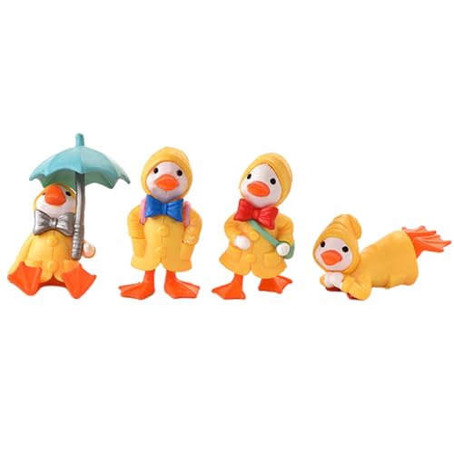 QmjdDymx 4pcs Miniatur Enten in gelbem Regenmantel, Cartoonente Figur, Plastikwinne für Zuhause, Hof, Kindergeschenk, Mini Plastik Enten von QmjdDymx