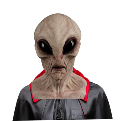 QmjdDymx Alien-Maske, Alien-Maske für Erwachsene, Halloween-Maske, gruseliger Vollkopf, realistische Alien-Maske, Requisitenkostüm für Halloween-Kostümpartys, Blassweiß, Kostümmasken für Herren von QmjdDymx